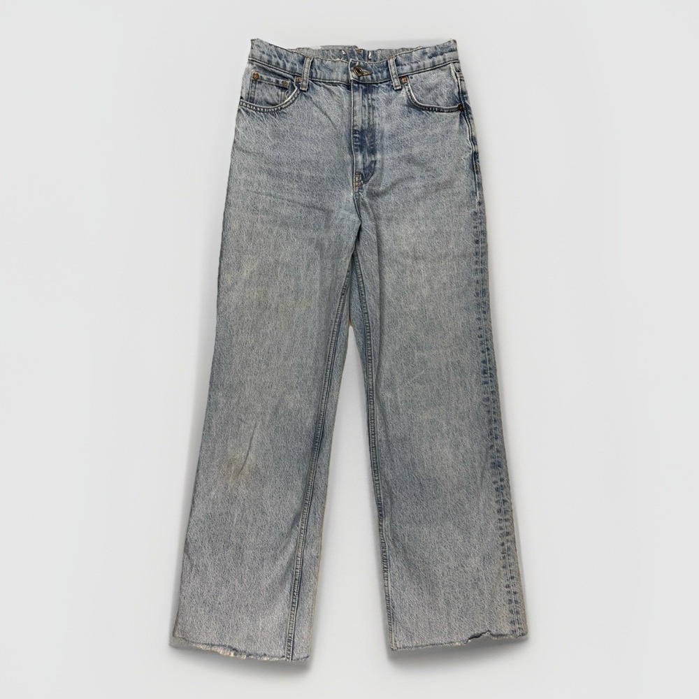 Zara The 90s Wide Full Length High Rise‎ Raw Hem Frayed Jeans Size 6 / 28 READ